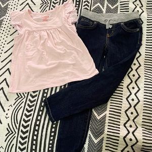 Size 4 outfit. New denim jeans and like new ruffle shirt.